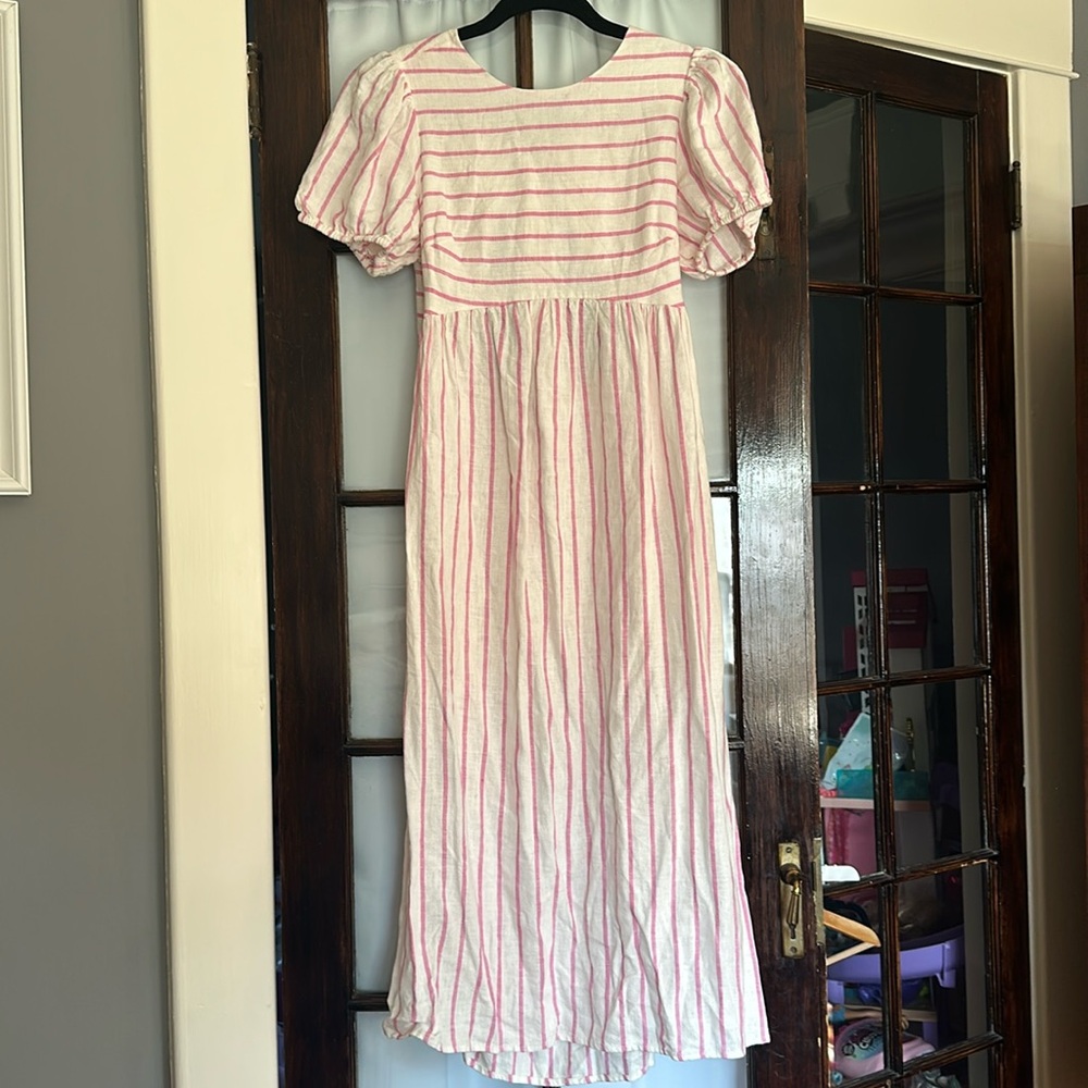 Scoop pink stripe midi dress